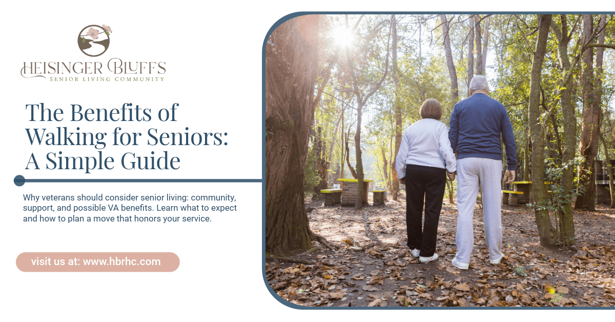 A senior couple walking together outdoors